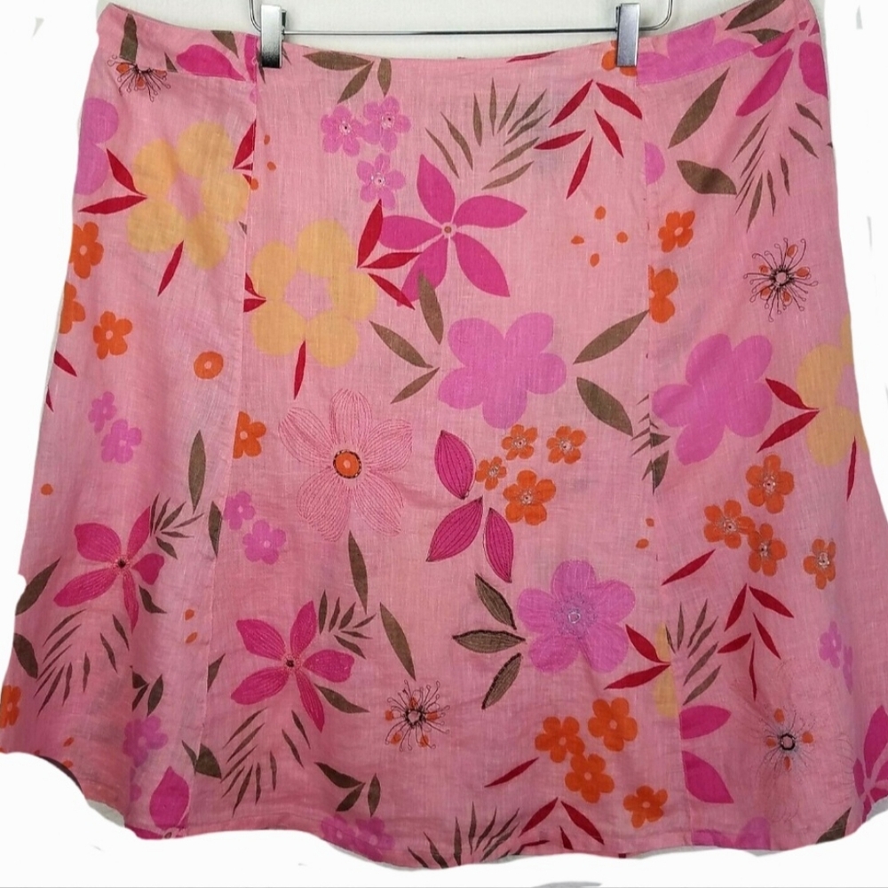 Avenue Women's A Line Beaded Embroided Floral Pink Midi Skirt Barbie  Size 24